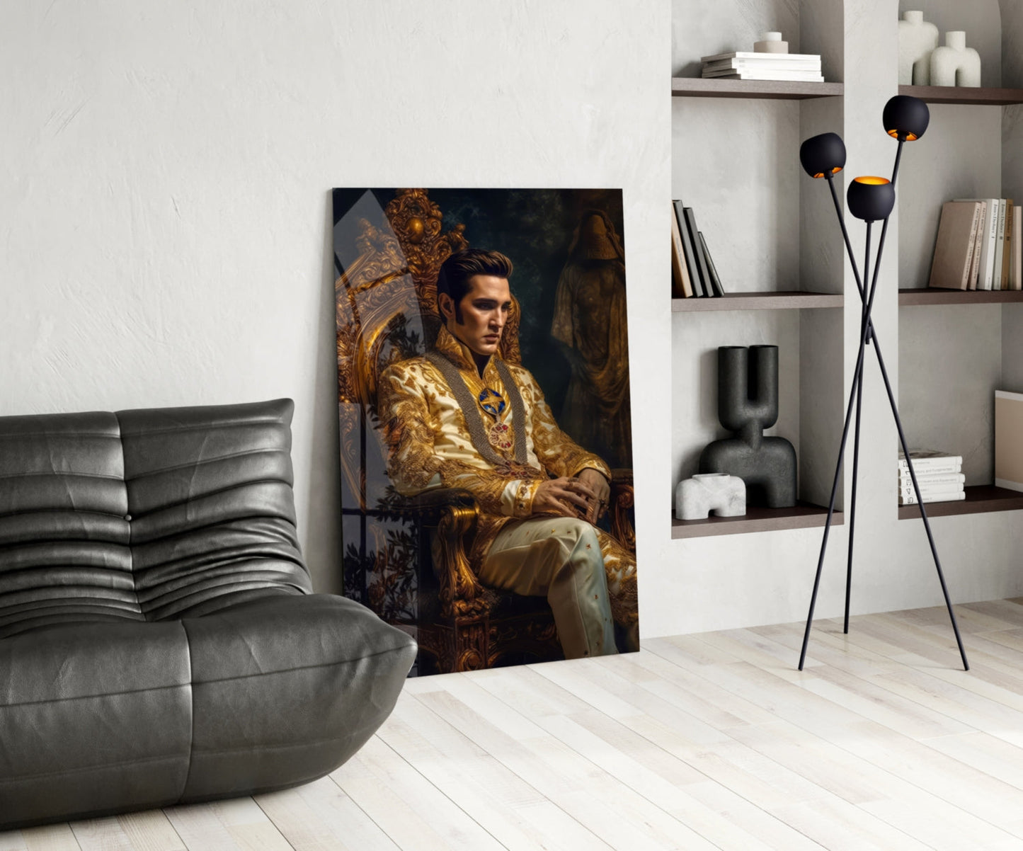Ivory Gold Coat Prince Throne Glass Wall Art