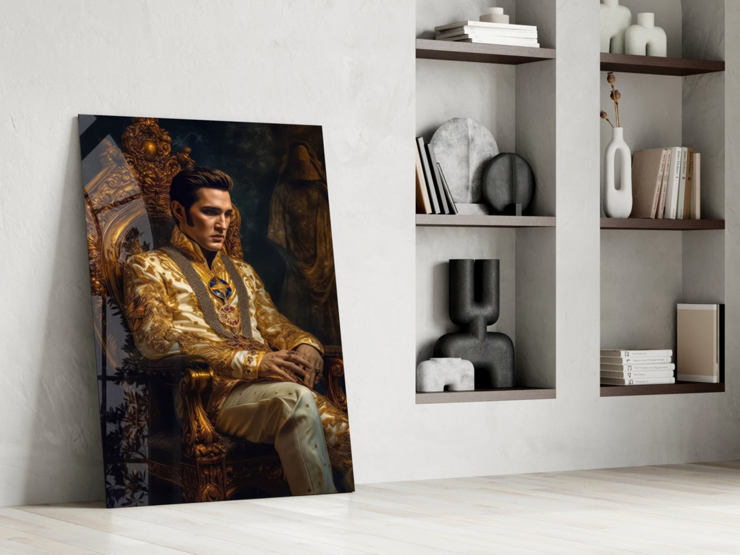 Ivory Gold Coat Prince Throne Glass Wall Art