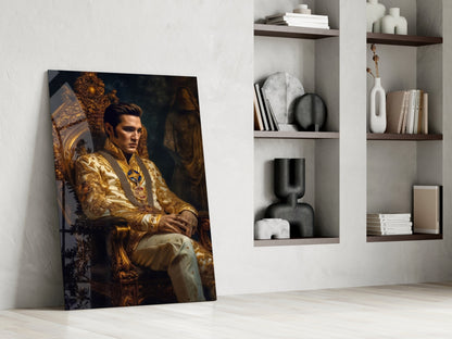 Ivory Gold Coat Prince Throne Glass Wall Art