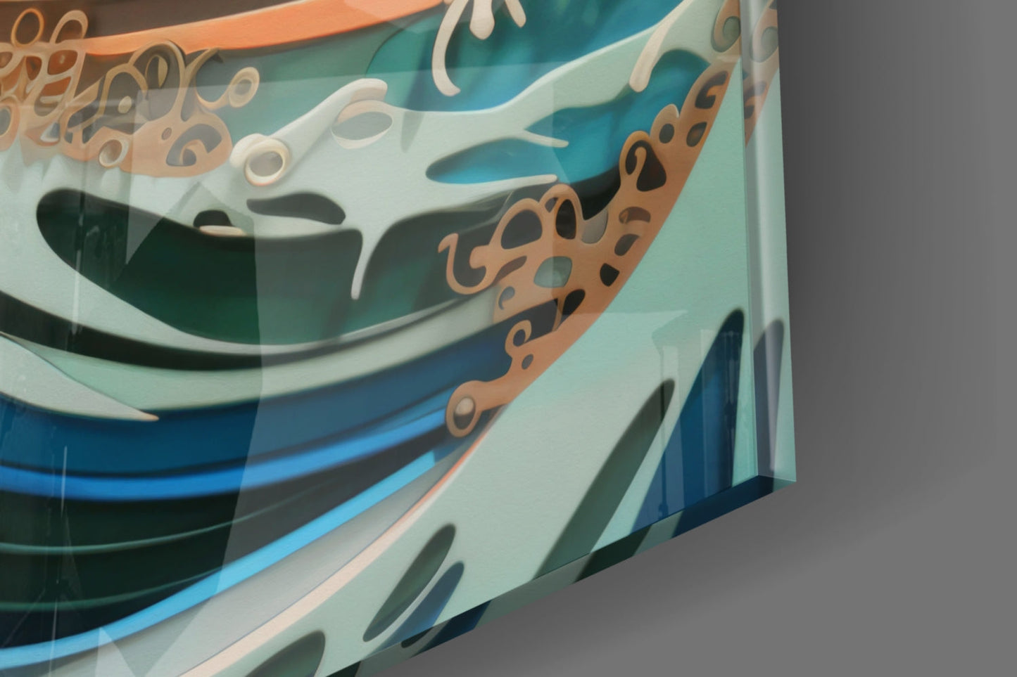 Golden Sky Curling Great Wave Glass Wall Art