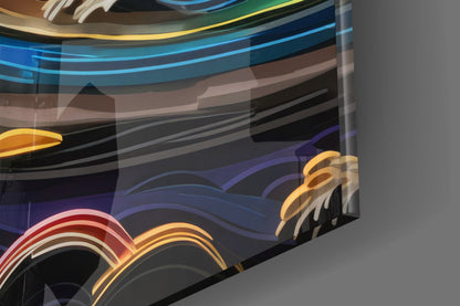 Coral Sunset Quilled Ocean Wave Glass Wall Art