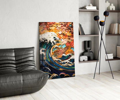 Coral Sunset Quilled Ocean Wave Glass Wall Art