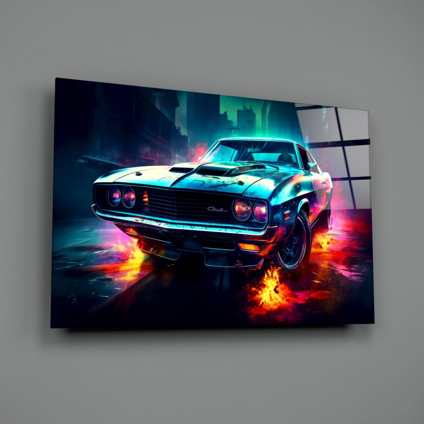 1970 American Muscle Car  Glass Wall Art || Designer Collection