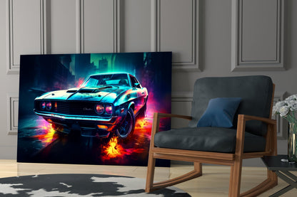 1970 American Muscle Car  Glass Wall Art || Designer Collection