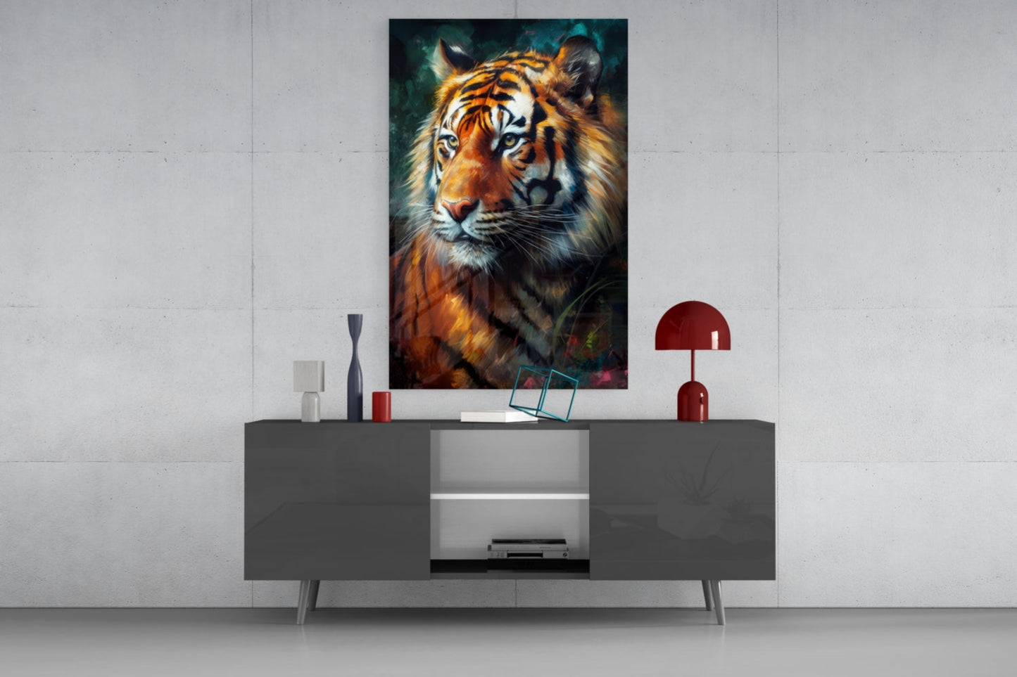 Painted Tiger Emerald Backdrop Glass Wall Art