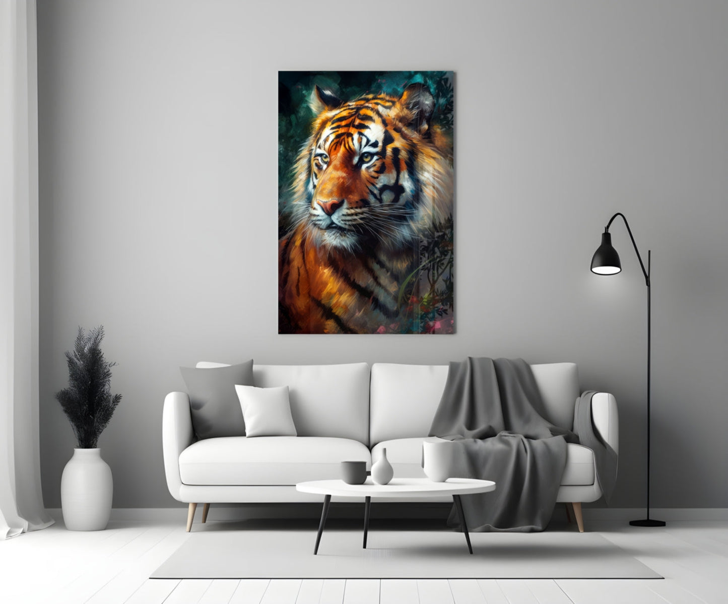 Painted Tiger Emerald Backdrop Glass Wall Art