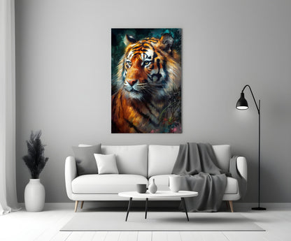 Painted Tiger Emerald Backdrop Glass Wall Art