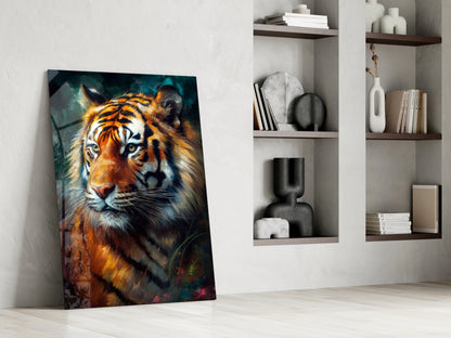 Painted Tiger Emerald Backdrop Glass Wall Art