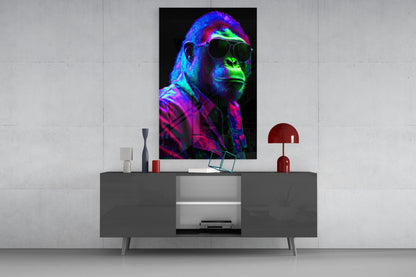 Neon Green And Violet Cool Gorilla Glass Wall Art