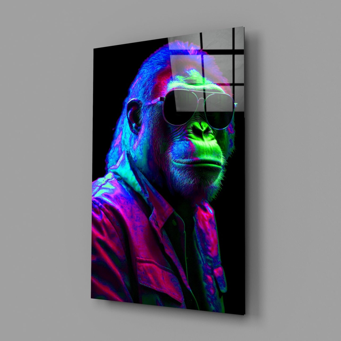 Neon Green And Violet Cool Gorilla Glass Wall Art