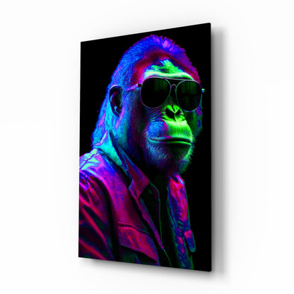 Neon Green And Violet Cool Gorilla Glass Wall Art