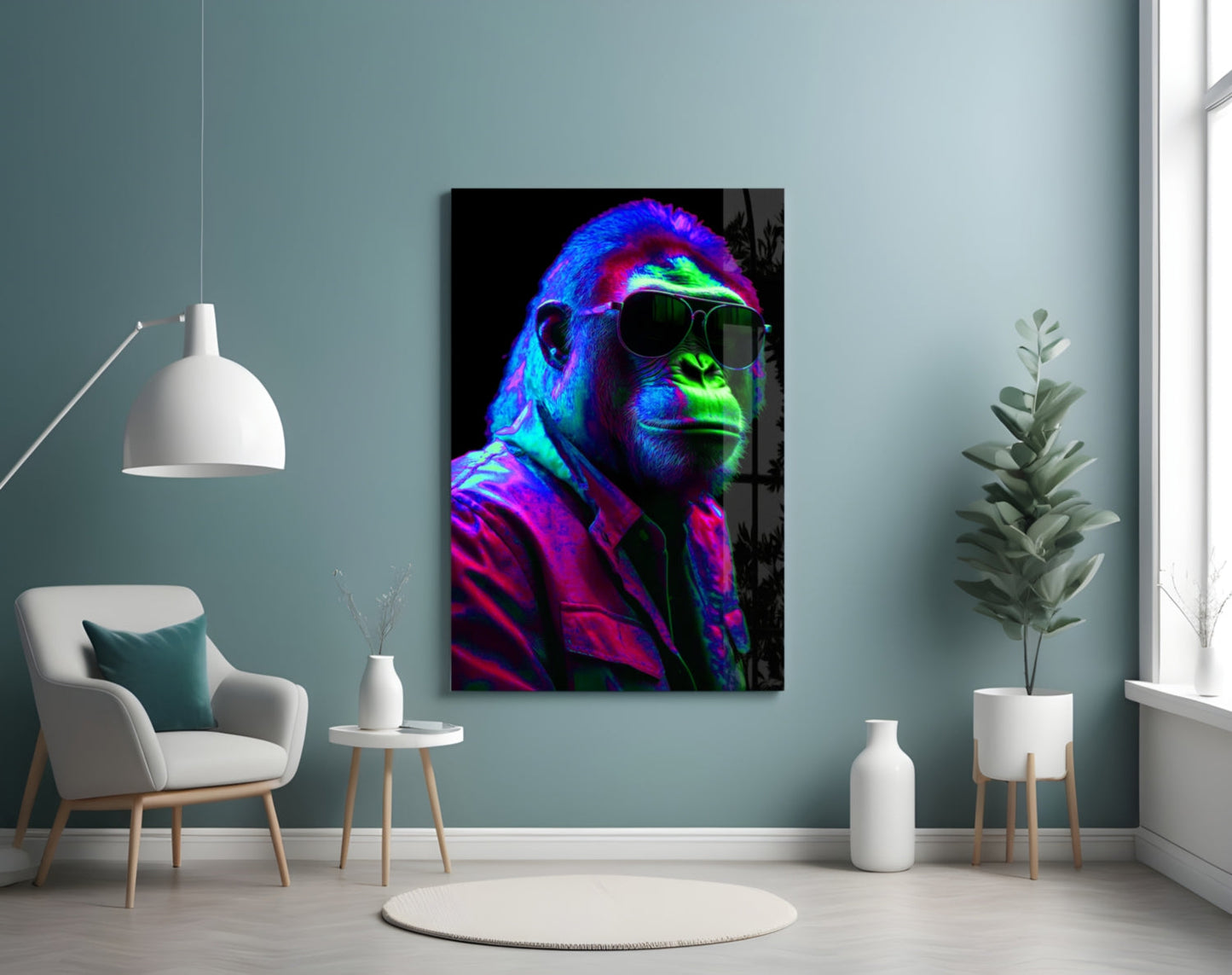 Neon Green And Violet Cool Gorilla Glass Wall Art