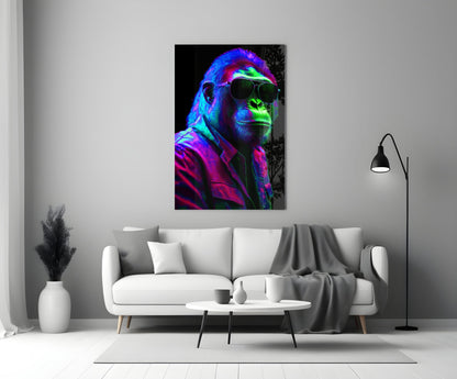Neon Green And Violet Cool Gorilla Glass Wall Art