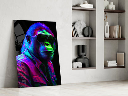 Neon Green And Violet Cool Gorilla Glass Wall Art