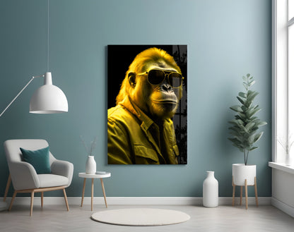 Bright Yellow Suited Gorilla Glass Wall Art