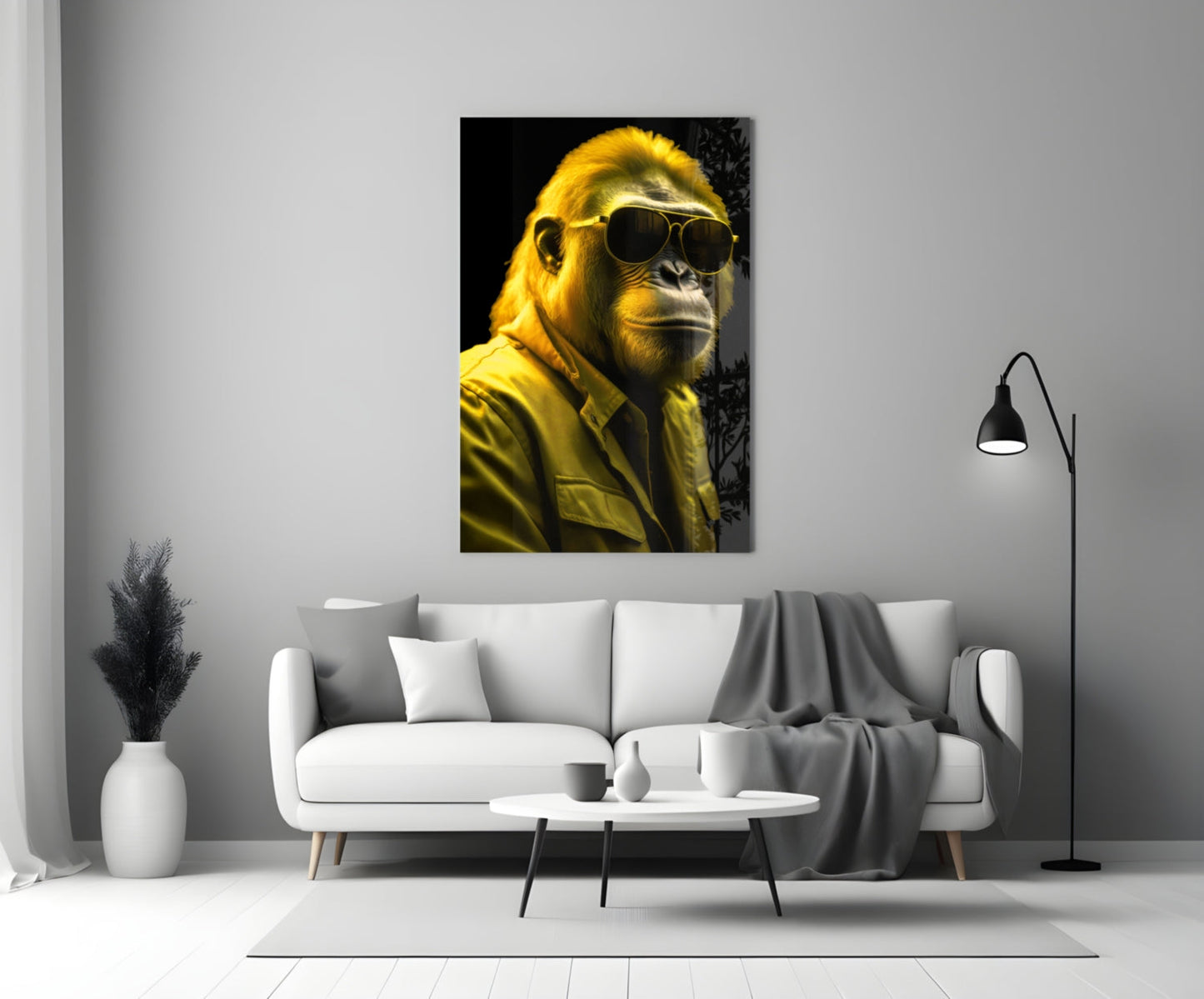 Bright Yellow Suited Gorilla Glass Wall Art