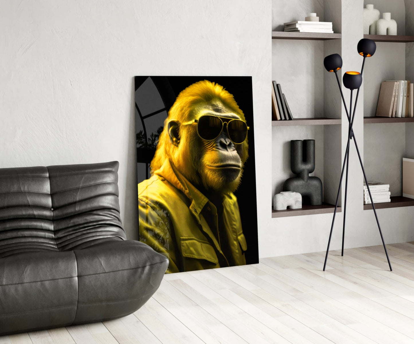Bright Yellow Suited Gorilla Glass Wall Art