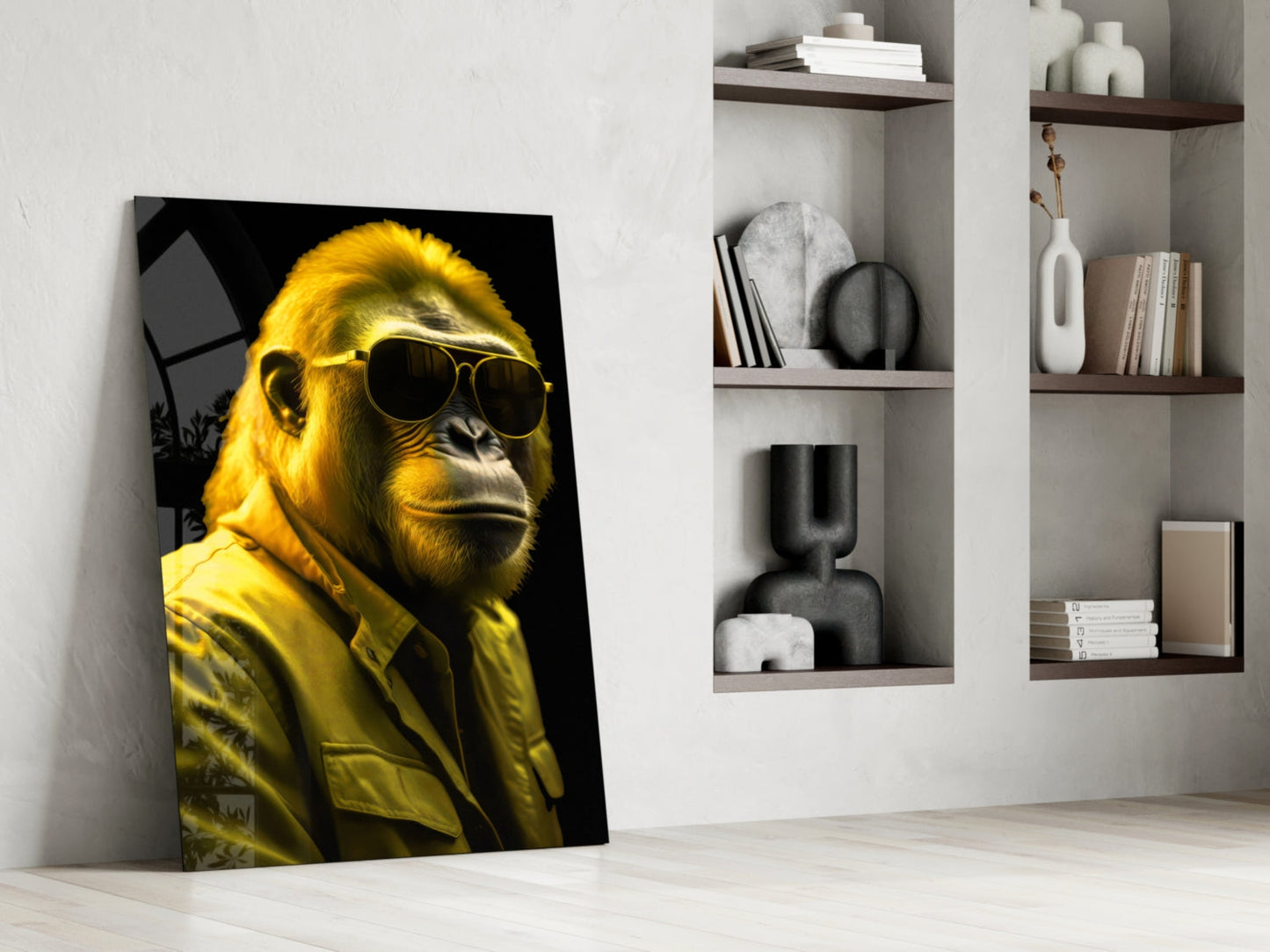 Bright Yellow Suited Gorilla Glass Wall Art