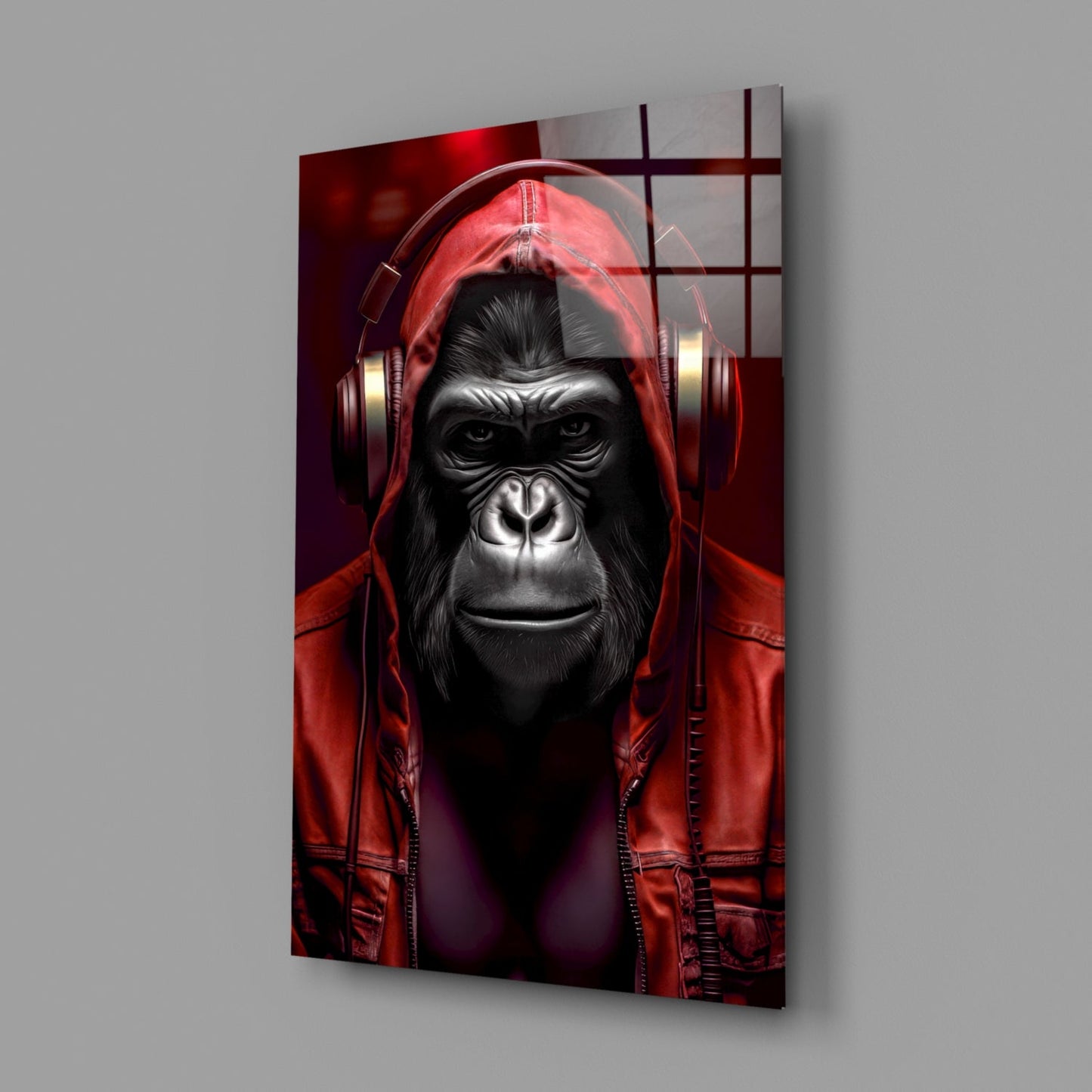 Blue Hoodie Headphones Gorilla Glass Wall Art