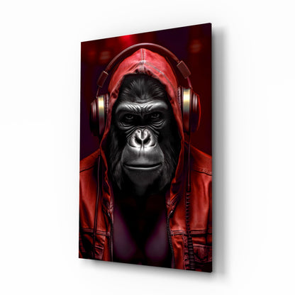 Blue Hoodie Headphones Gorilla Glass Wall Art