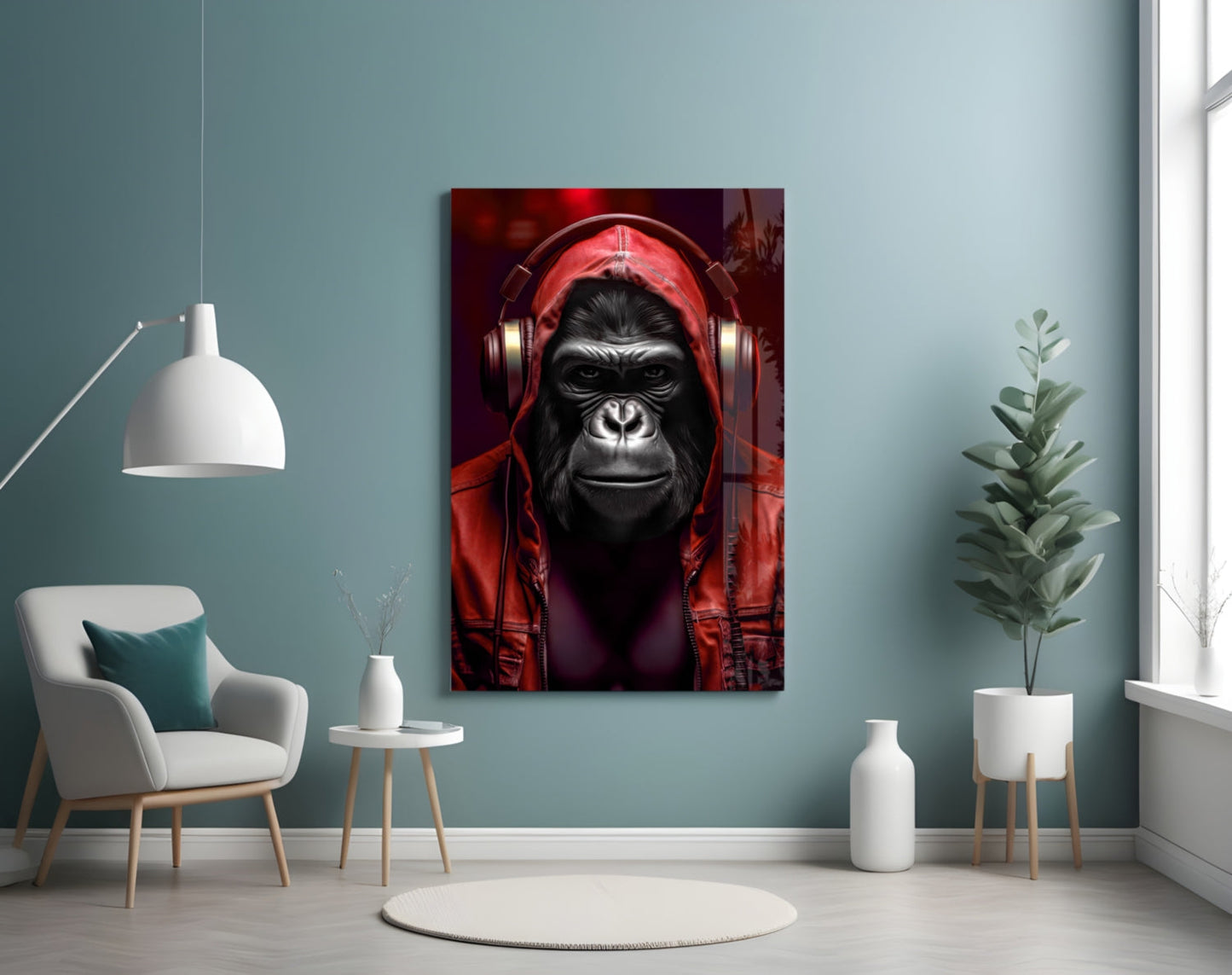 Blue Hoodie Headphones Gorilla Glass Wall Art