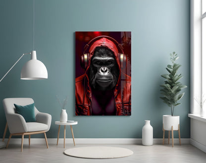 Blue Hoodie Headphones Gorilla Glass Wall Art