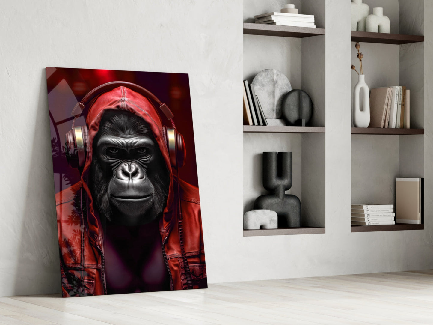 Blue Hoodie Headphones Gorilla Glass Wall Art