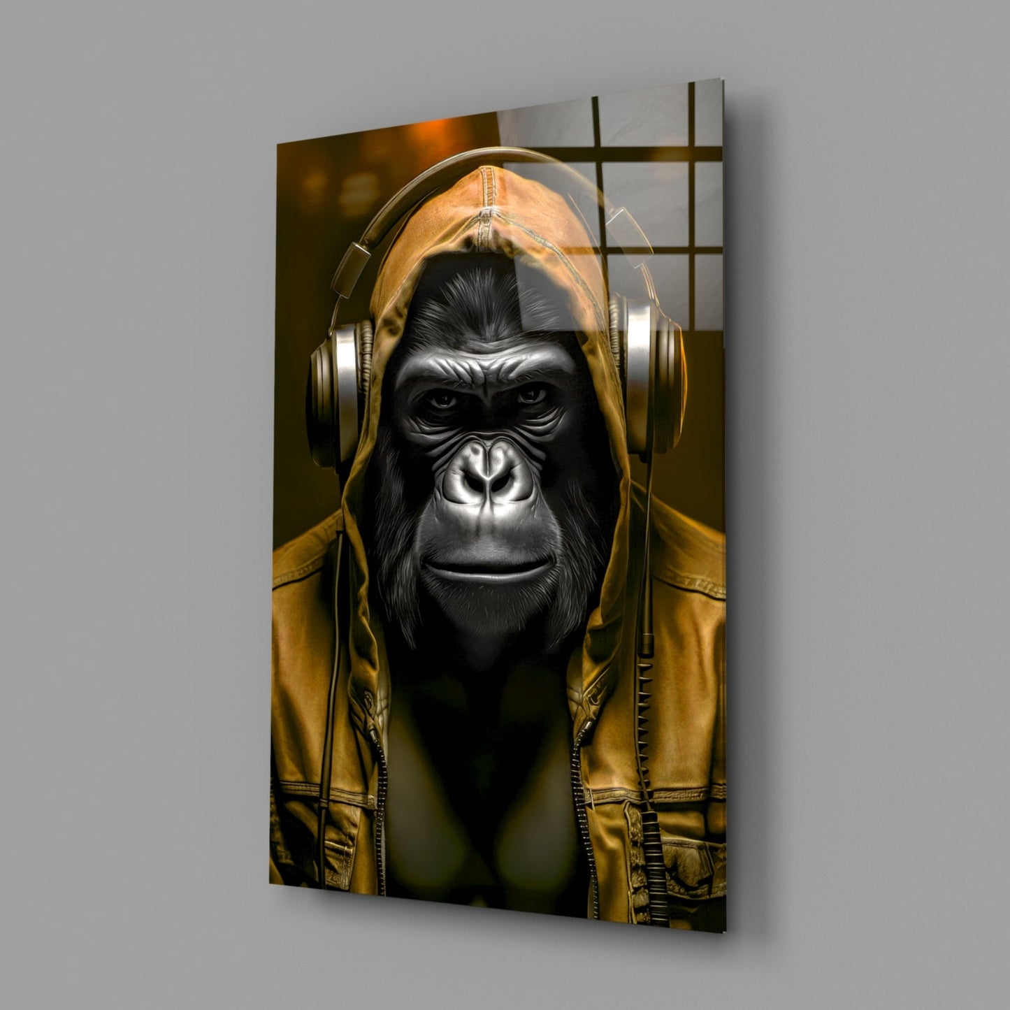 Blue Hoodie Headphones Gorilla Glass Wall Art