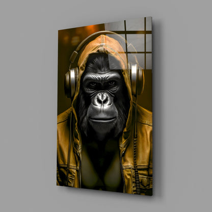 Blue Hoodie Headphones Gorilla Glass Wall Art