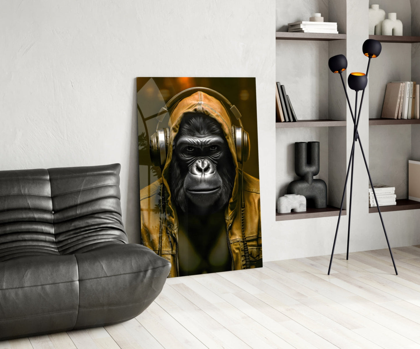 Blue Hoodie Headphones Gorilla Glass Wall Art