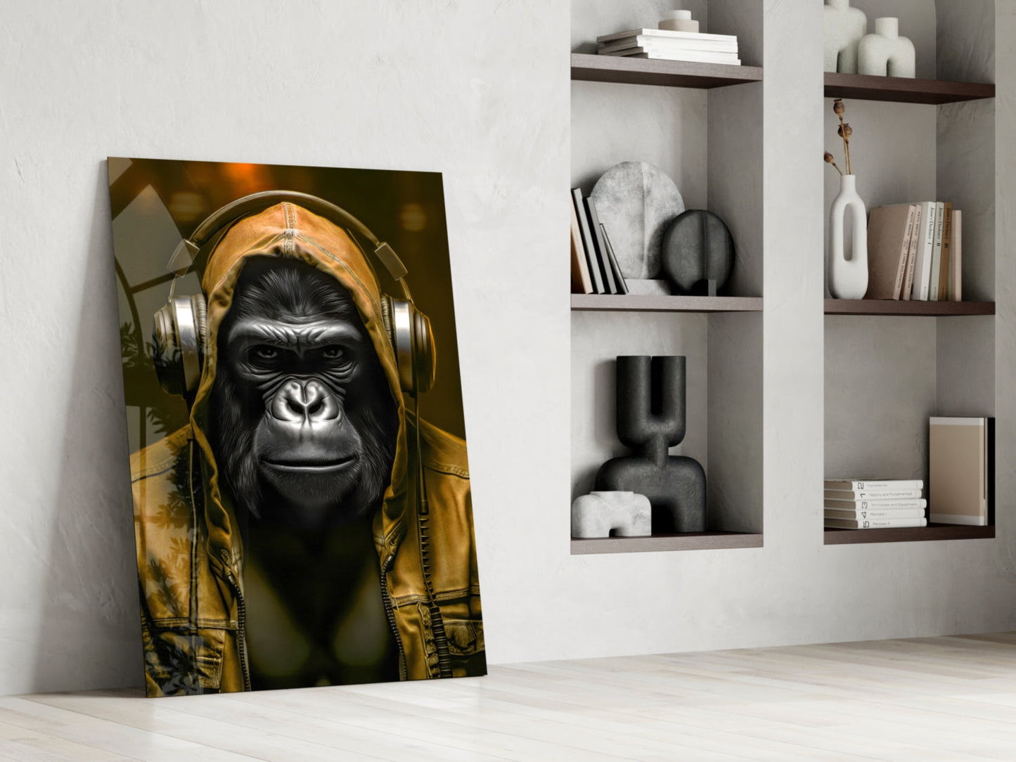 Blue Hoodie Headphones Gorilla Glass Wall Art