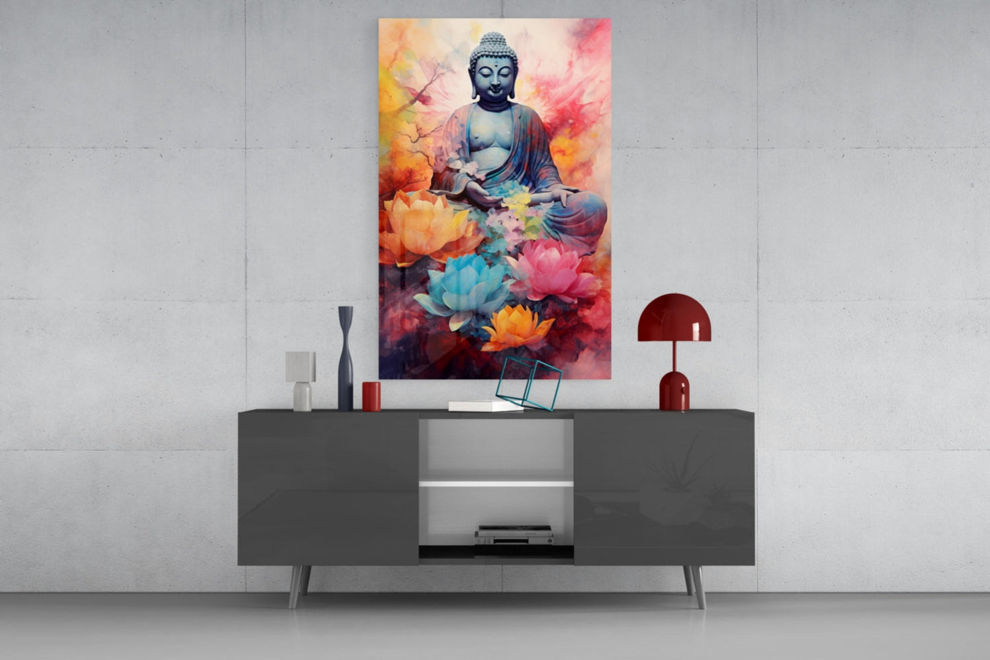 Lotus Blooms Pastel Buddha Glass Wall Art