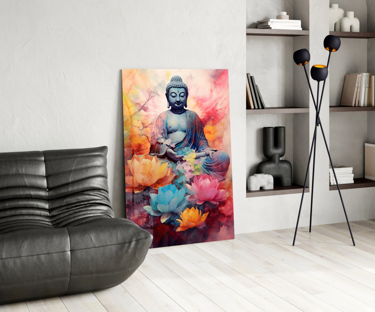 Lotus Blooms Pastel Buddha Glass Wall Art