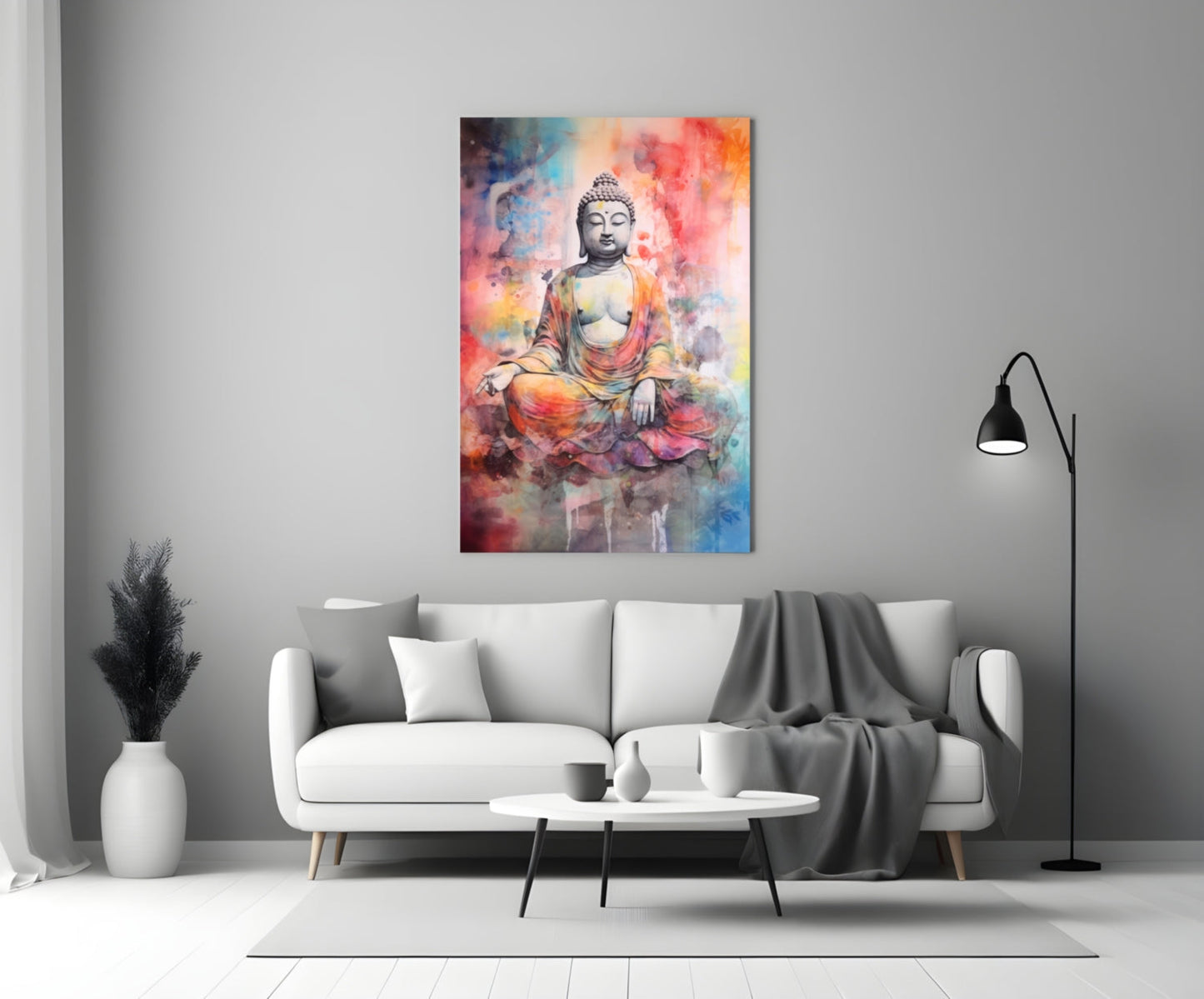 Watercolor Splash Meditating Buddha Glass Wall Art