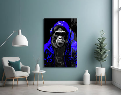 Electric Blue Hooded Gorilla Glass Wall Art