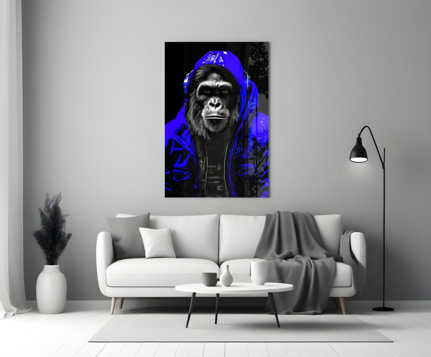 Electric Blue Hooded Gorilla Glass Wall Art