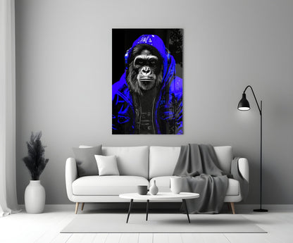 Electric Blue Hooded Gorilla Glass Wall Art