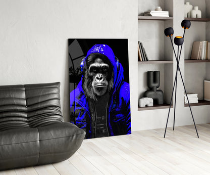 Electric Blue Hooded Gorilla Glass Wall Art