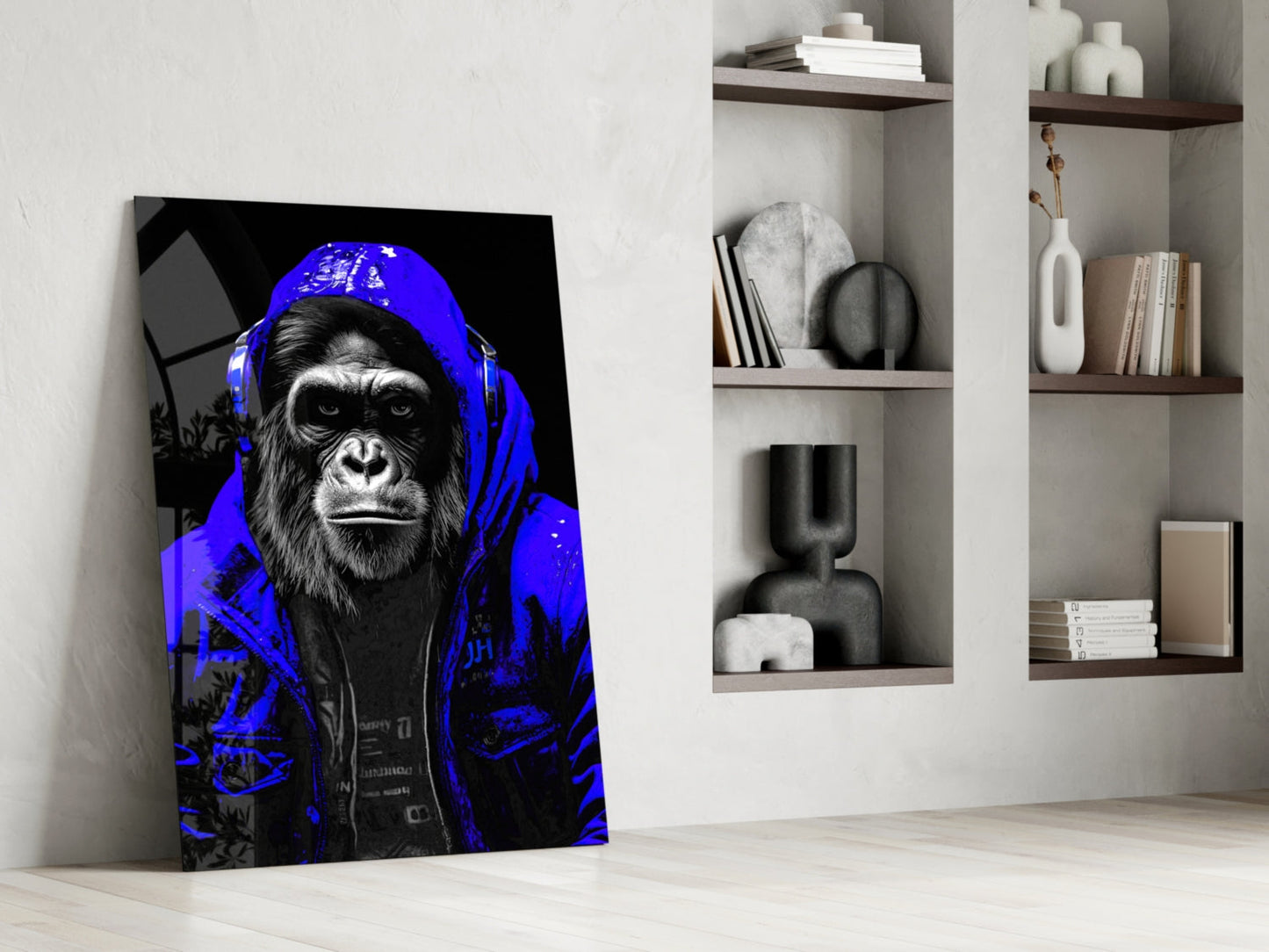 Electric Blue Hooded Gorilla Glass Wall Art