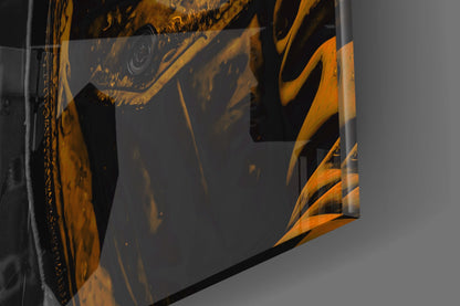 Orange Hooded Gorilla Headphones Glass Wall Art