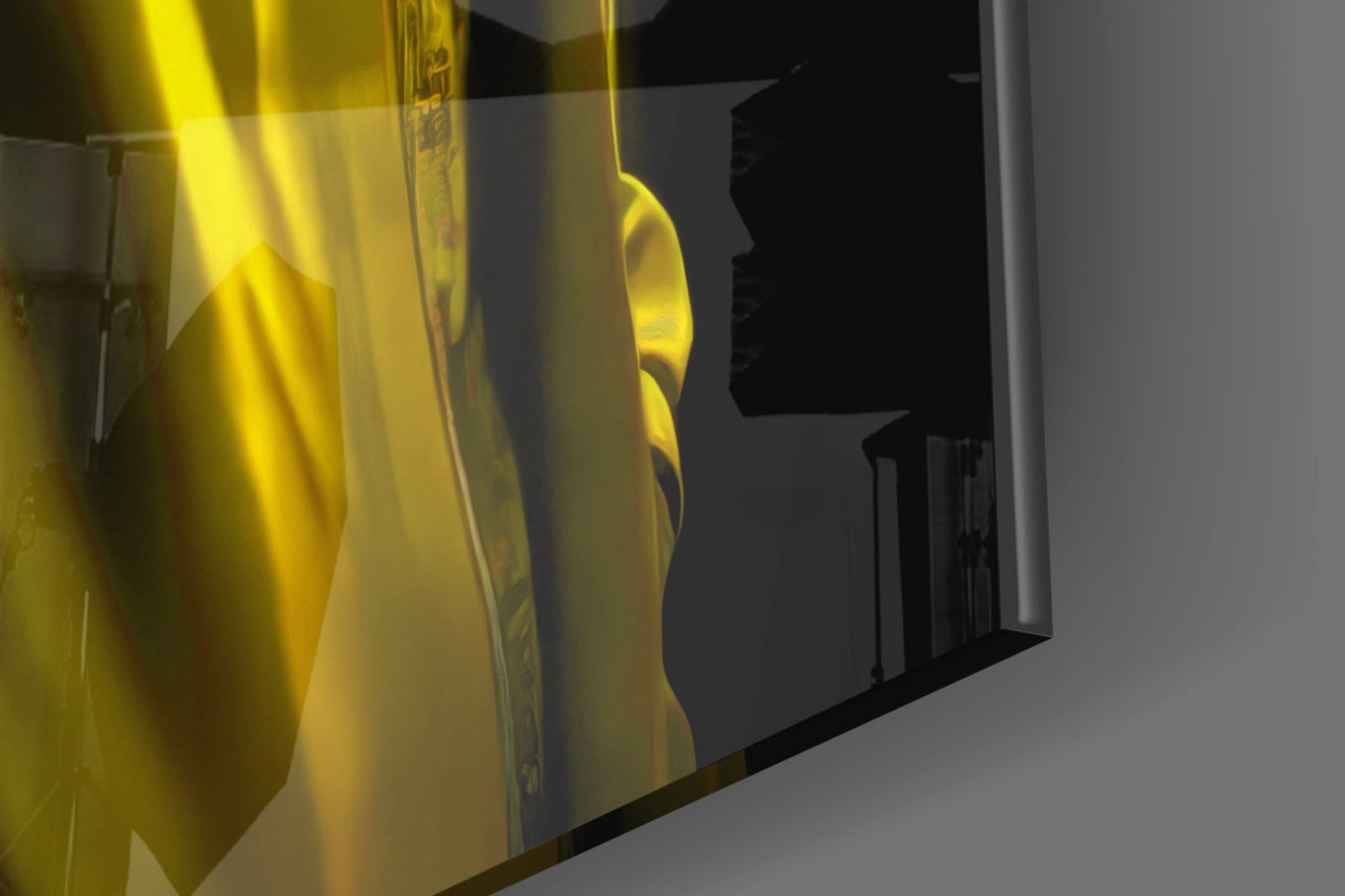 Yellow Coat Rhino Purple Glow Glass Wall Art