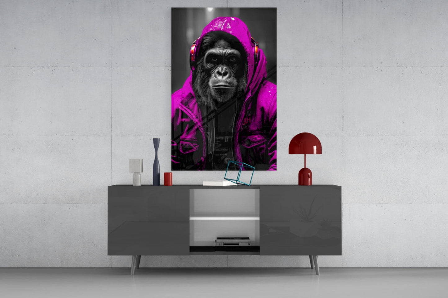 Yellow Raincoat Headphone Gorilla Glass Wall Art