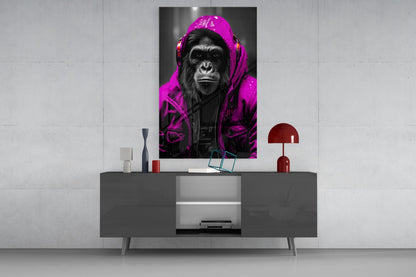Yellow Raincoat Headphone Gorilla Glass Wall Art