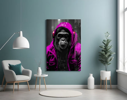 Yellow Raincoat Headphone Gorilla Glass Wall Art