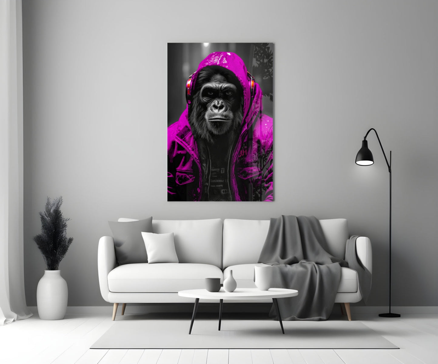 Yellow Raincoat Headphone Gorilla Glass Wall Art