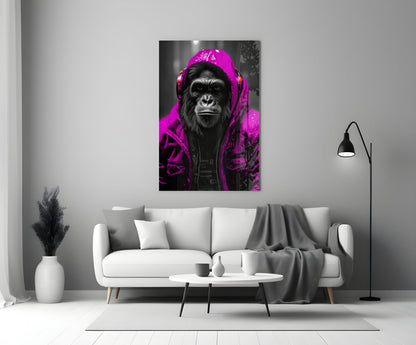 Yellow Raincoat Headphone Gorilla Glass Wall Art