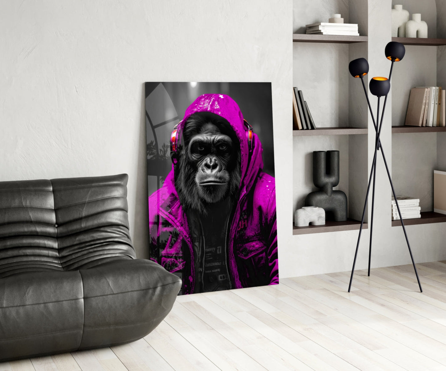 Yellow Raincoat Headphone Gorilla Glass Wall Art