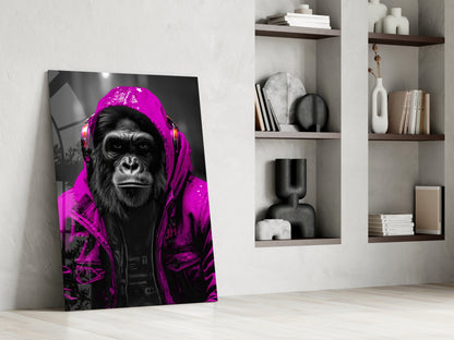 Yellow Raincoat Headphone Gorilla Glass Wall Art