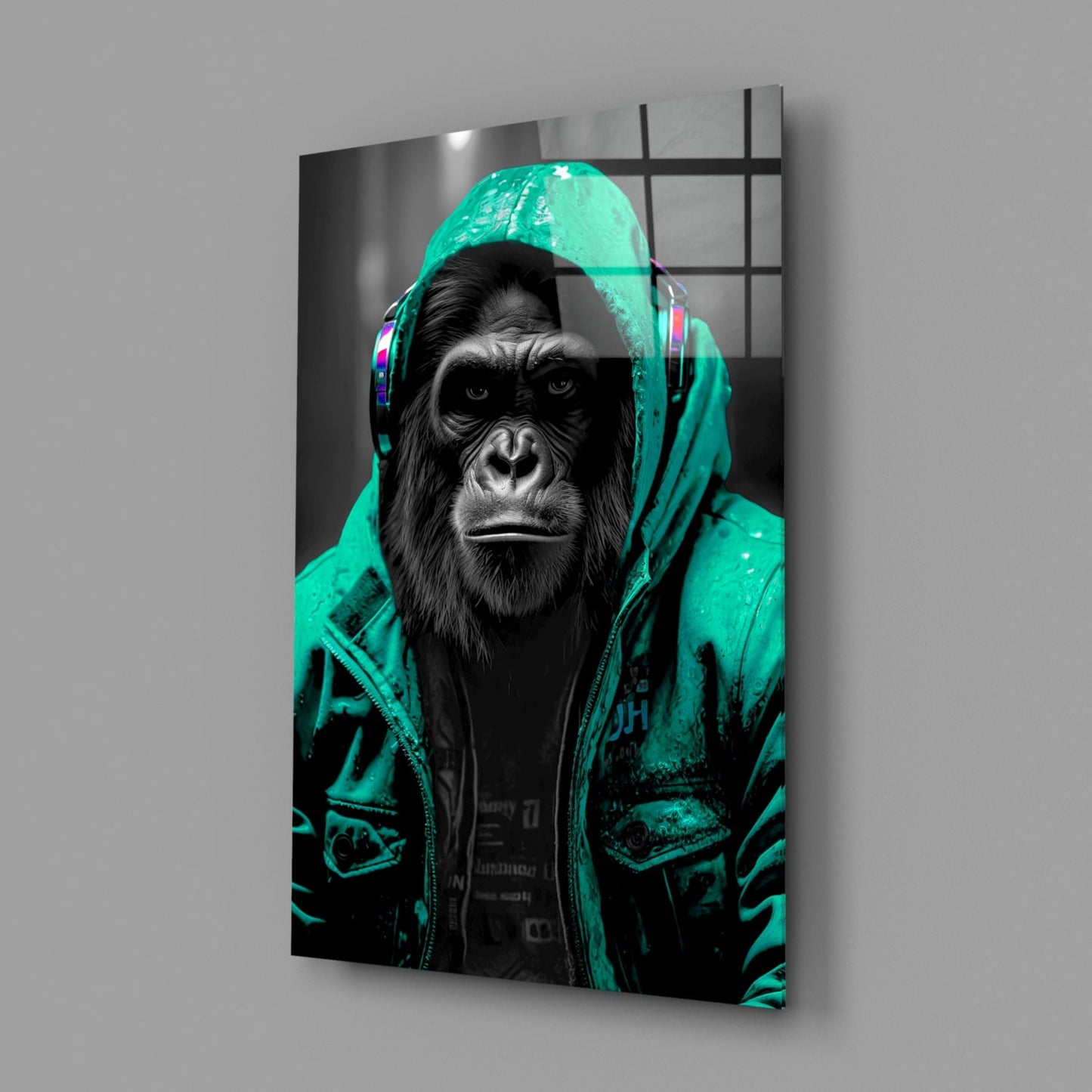 Yellow Raincoat Headphone Gorilla Glass Wall Art