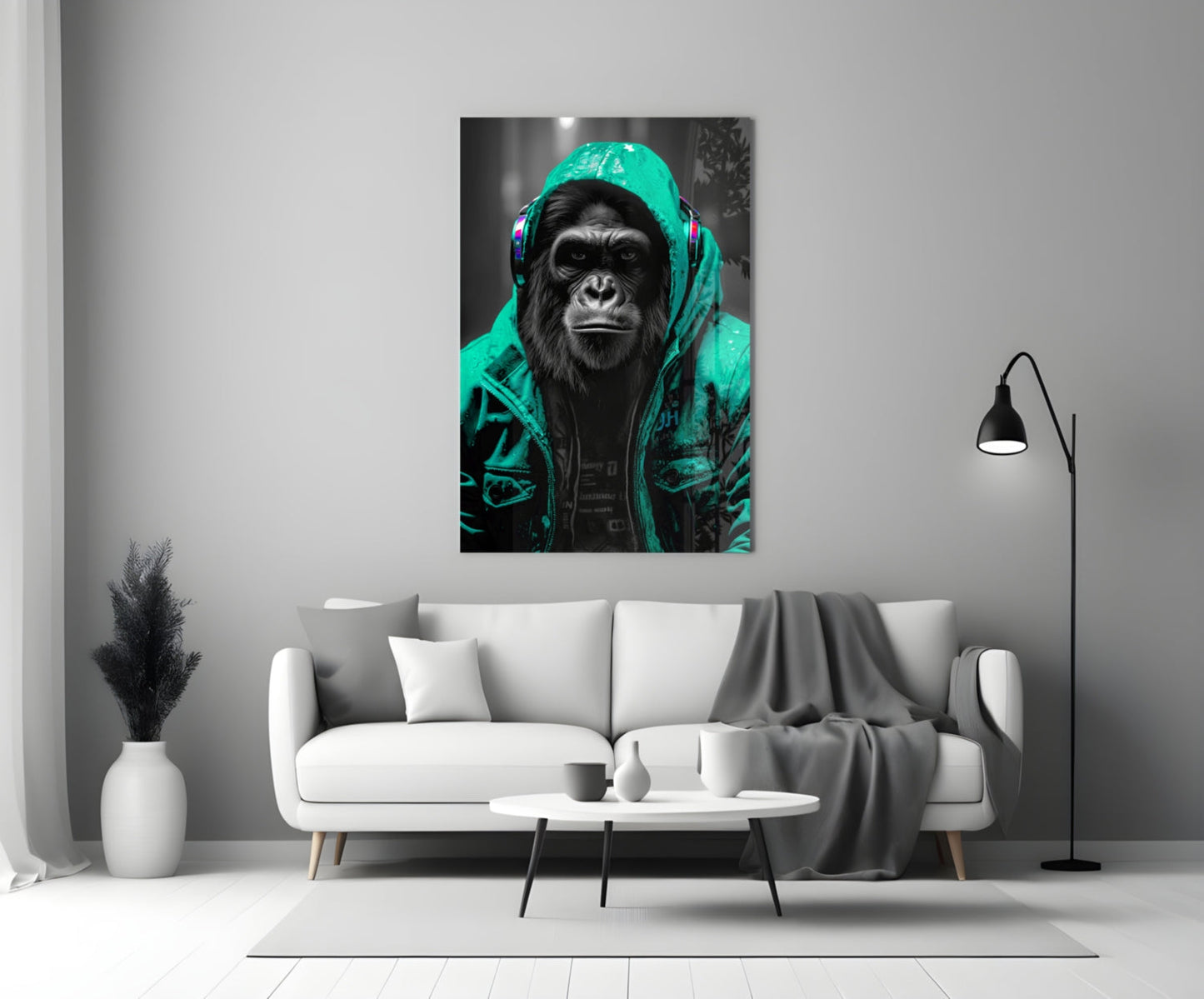 Yellow Raincoat Headphone Gorilla Glass Wall Art